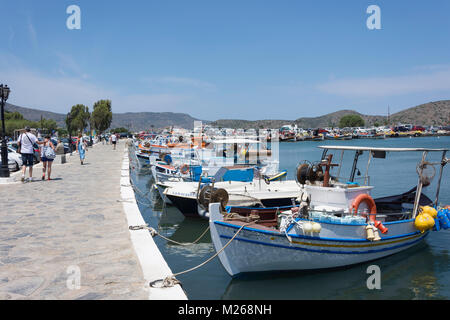 Fishing boats in harbour, Elounda, Lasithi Region, Crete (Kriti), Greece Stock Photo