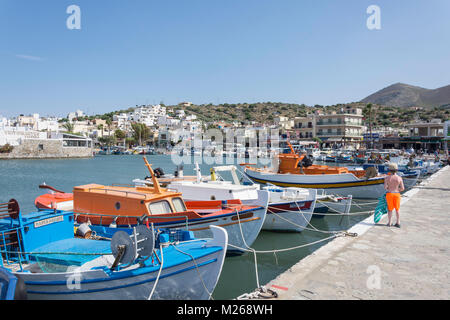 Fishing boats in harbour, Elounda, Lasithi Region, Crete (Kriti), Greece Stock Photo