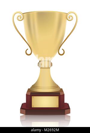 Gold cup winner vector illustration. Award-winning goblet medalist with a nameplate, isolated on white background Stock Vector