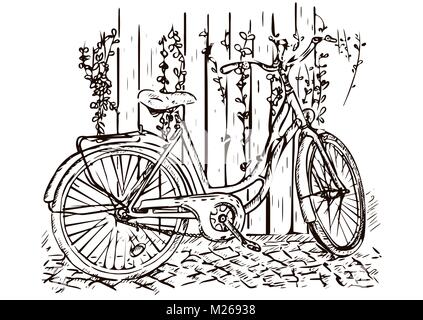 Bicycle hand drawing, sketch, coloring, monochrome black and white picture, vector illustration
