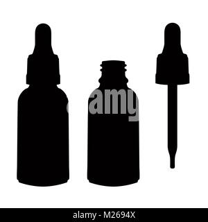 Glass bottle with a pipette, vector icon, logo, sign, emblem, silhouette isolated on white background Stock Vector