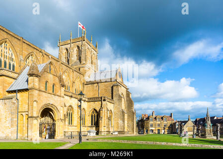 Outside the Church of St Mary the Virgin Sherborne Abbey, Dorset, UK Stock Photo