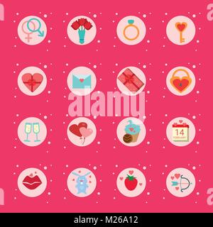 set Of Valentines Day Icons Presents, Boxes Romantic Holiday Elements Collection On Pink Background Stock Vector