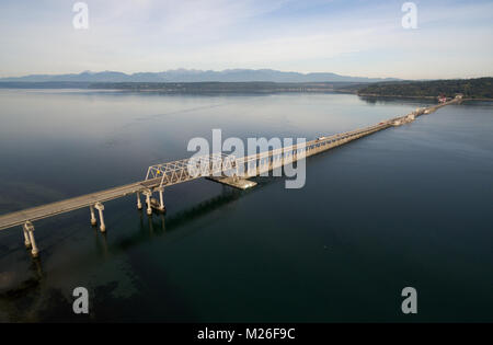 Commuters move across the Puget Sound on the Hood Canal Bridge connecting Olympic and Kitsap Peninsulas Stock Photo