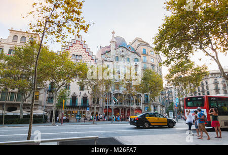 Barcelona, Spain - August 25, 2014: Ordinary people walk on Passeig de Gracia one of the major avenues in Barcelona, Catalonia Stock Photo