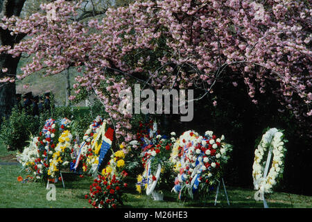 Arlington VIrginia, USA, 14th April, 1981 Funeral serivces for General of the Army Omar Bradley. Floral arrangements at the gravesite for General Omar Bradley. Stock Photo