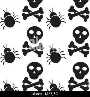 seamless pattern technology cyber bug and skull virus Stock Vector