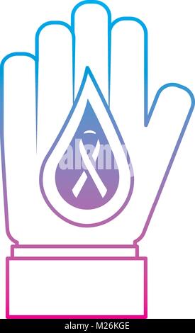 hand with drop blood and ribbon medical Stock Vector
