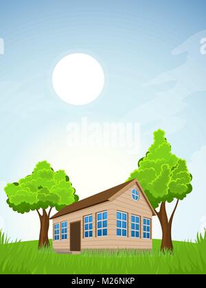Rural summer landscape with house Stock Vector