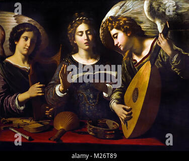 St Cecilia with two Angels 1620 Antiveduto Grammatica (1571 – April 1626) was a proto-Baroque Italian painter, active near Rome. Italian, Italy, Stock Photo