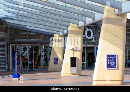 London, UK - February 25, 2018 - Peninsula Square leading to The O2 Arena entrance, a large entertainment venue on the Greenwich peninsula Stock Photo