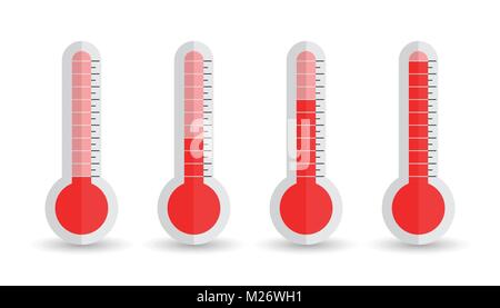 Thermometers icon with different levels. Flat vector illustration isolated on white background. Stock Vector