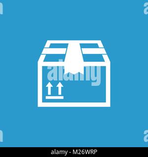 Packaging box icon with arrow symbol. Shipping pack simple vector illustration on blue background. Stock Vector