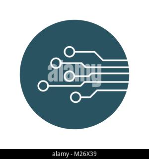Circuit board icon. Technology scheme symbol flat vector illustration on blue background. Stock Vector