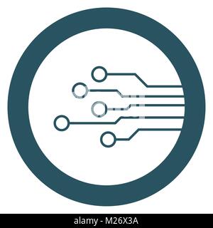 Circuit board icon. Technology scheme symbol flat vector illustration on blue background. Stock Vector