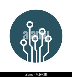 Circuit board icon. Technology scheme symbol flat vector illustration on blue background. Stock Vector