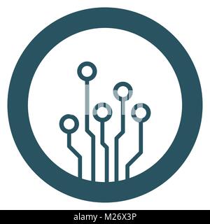 Circuit board icon. Technology scheme symbol flat vector illustration on blue background. Stock Vector