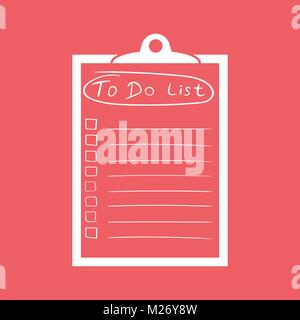 To do list icon with hand drawn text. Checklist, task list vector illustration in flat style on red background. Stock Vector