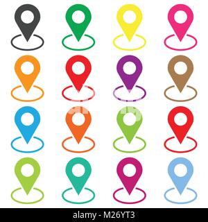 Set vector pin icons. Location sign in flat style isolated on white background. Navigation map, gps concept. Stock Vector