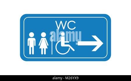 WC, toilet vector icon . Men and women sign for restroom on blue board. Stock Vector