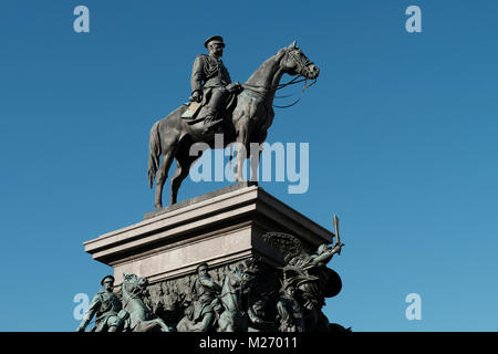 The equestrian monument to the Tsar Liberator by Italian sculptor Arnoldo Zocchi, erected of black polished granite from Vitosha in 1907 in honour of Russian Emperor Alexander II who liberated Bulgaria from Ottoman rule during the Russo-Turkish War of 1877-78. located in the centre of Sofia, the capital of Bulgaria. Stock Photo
