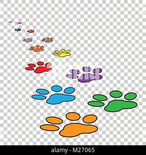 Colorful paw print icon vector illustration on isolated background. Dog, cat, bear paw symbol flat pictogram. Stock Vector