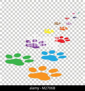 Colorful paw print icon vector illustration on isolated background. Dog, cat, bear paw symbol flat pictogram. Stock Vector