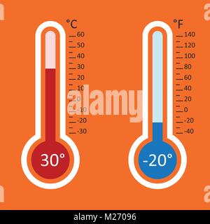 Thermometers icon. Goal flat vector illustration isolated on orange background. Stock Vector