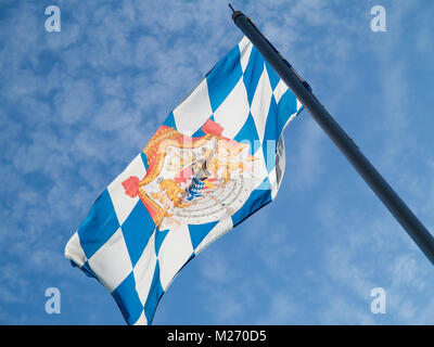 Bavarian flag in front of a summer sky Stock Photo