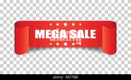 Mega sale ribbon vector icon. Discount sticker label on isolated ...