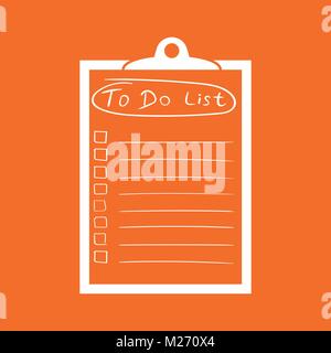 To do list icon with hand drawn text. Checklist, task list vector illustration in flat style on orange background. Stock Vector