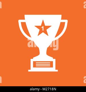 Trophy cup flat vector icon. Simple winner symbol. White illustration on orange background. Stock Vector