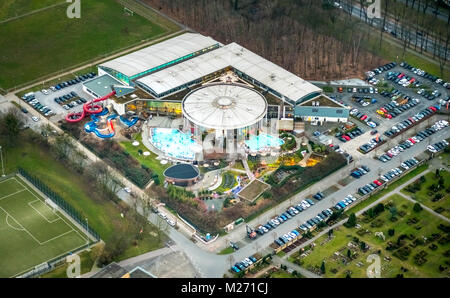 Maximare, experience therme Bad Hamm, sauna and outdoor pool, indoor pool, Hamm, Ruhr, Nordrhein-Westfalen, Germany, UK, Europe, aerial view, birds-ey Stock Photo