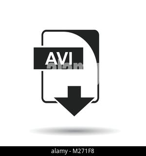 AVI icon. Flat vector illustration. AVI download sign symbol with shadow on white background. Stock Vector