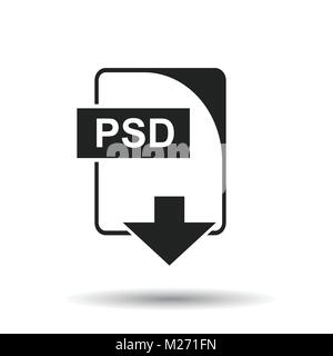 PSD icon. Flat vector illustration. PSD download sign symbol with shadow on white background. Stock Vector