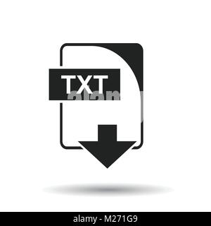 TXT icon. Flat vector illustration. TXT download sign symbol with shadow on white background. Stock Vector
