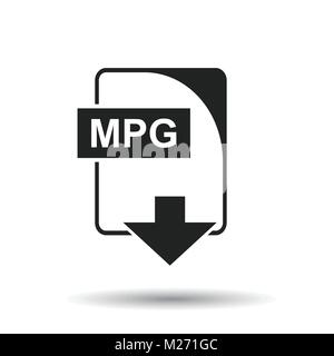 MPG icon. Flat vector illustration. MPG download sign symbol with shadow on white background. Stock Vector