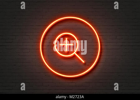 Neon magnifying glass zoom in Stock Photo