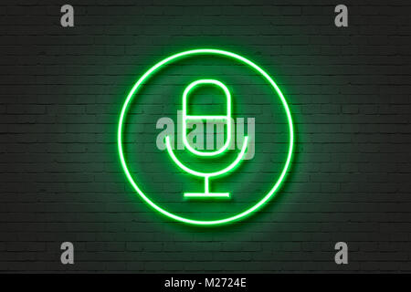 Neon light icon microphone Stock Photo