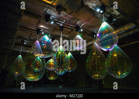 'Reflecting Holons' installation by Michiel Martens and Jetske Visser Winter Lights Festival in Canary Wharf, London, UK Stock Photo