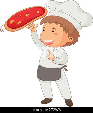 Italian chef making pizza illustration Stock Vector