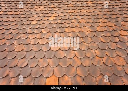 detail of  a tiled roof from a mountain house in Val di Funes (Italy) Stock Photo