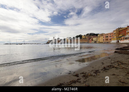 a beautiful view of the 'Bay of Silence', La Baia del silenzio, Sestri Levante, Genoa, Italy during the winter season Stock Photo