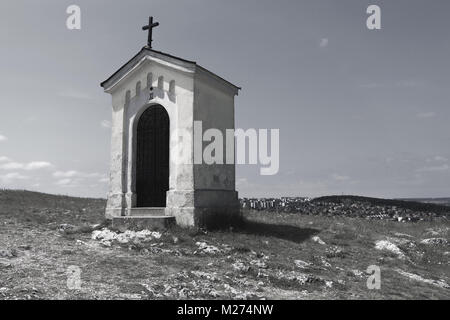 Catholic chapel on a hill with a sky in the background. Stock Photo