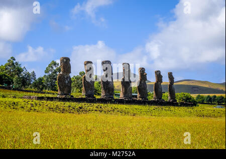 Moais statues, ahu Akivi, easter island, Chile Stock Photo