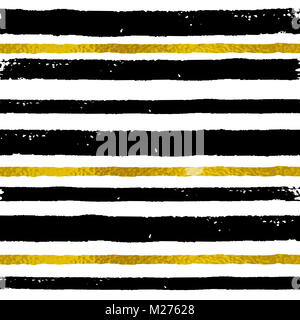 Abstract striped seamless pattern. Decorative grunge background with black and golden strips Stock Photo