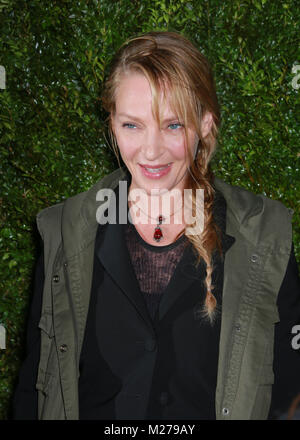 Actress Uma Thurman attends the 2015 Tribeca Film Festival Chanel Artists' Dinner at Balthazar on April 20, 2015 in New York City. Stock Photo