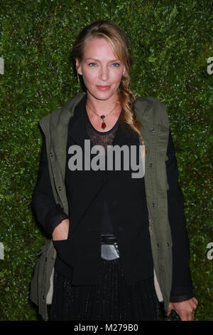 Actress Uma Thurman attends the 2015 Tribeca Film Festival Chanel Artists' Dinner at Balthazar on April 20, 2015 in New York City. Stock Photo