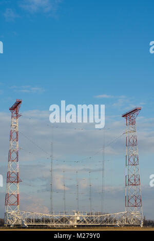 transmitter Sender Moosbrunn of Österreichische Rundfunksender (Austrian Broadcasting Services), Drehstandantenne, 360° drehbar für weltweite Kurzwell Stock Photo