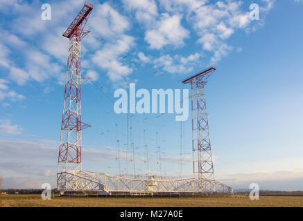 transmitter Sender Moosbrunn of Österreichische Rundfunksender (Austrian Broadcasting Services), Drehstandantenne, 360° drehbar für weltweite Kurzwell Stock Photo